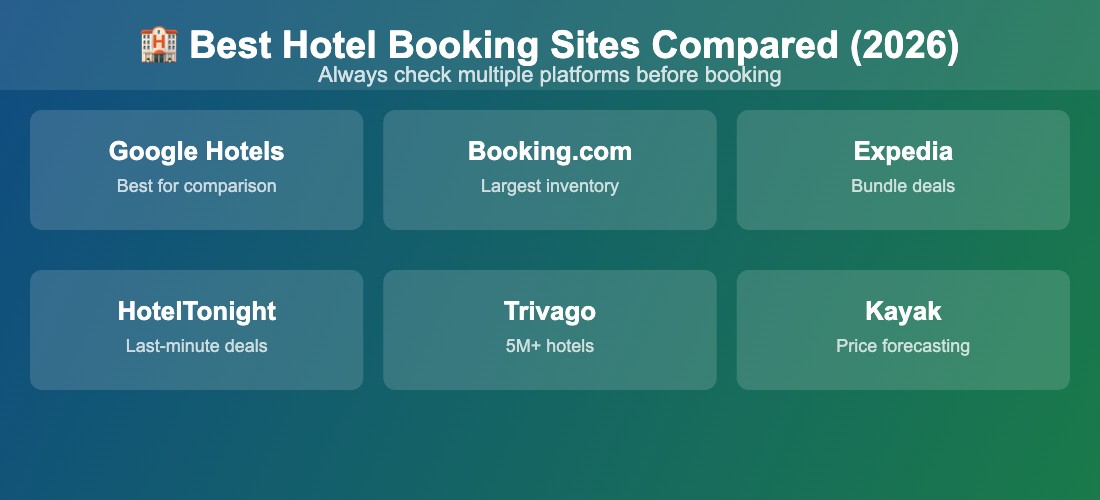 Best hotel booking sites comparison 2026 - Google Hotels Booking.com Expedia HotelTonight